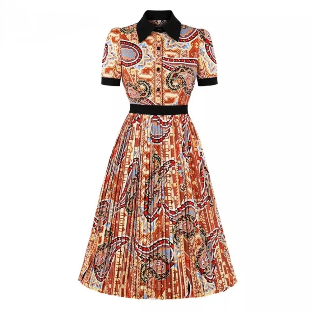 Multicolor Print Women Pleated Dresses